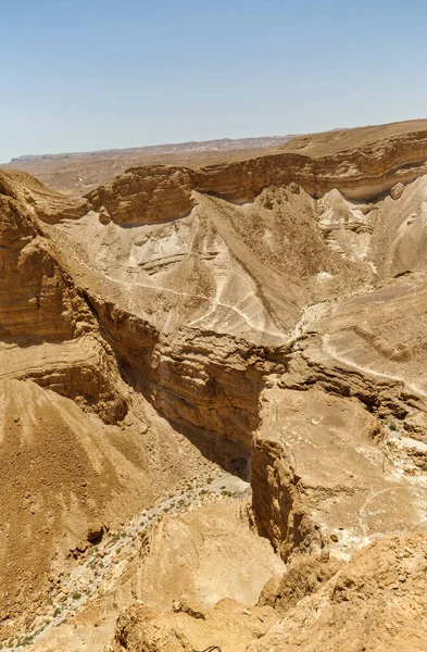 Вид Мертвый Морской Пейзаж Руин Масада Южной Пустыне Израиля — стоковое фото