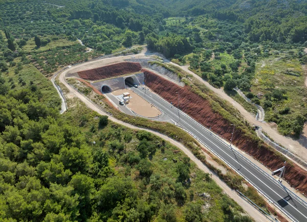 Newly Constructed Polakovac Tunnel Entrance Peljesac Peninsula Croatia Captured Aerial — Stock Photo, Image