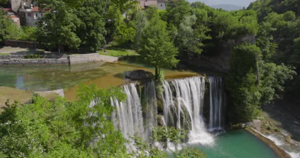 Detail Confluence Pliva Vrbas Rivers Pliva Waterfall Jajce — Stock Video