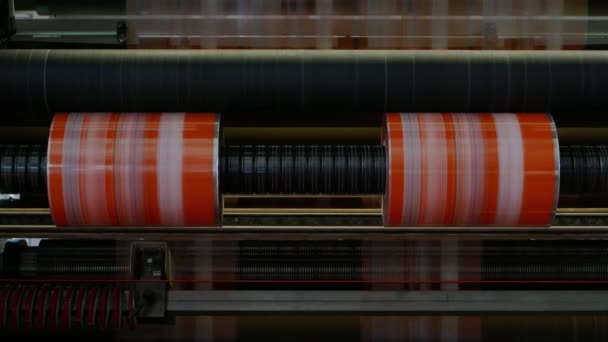 High Speed Industrial Printing Press Action Creating Colorful Product Labels — Stock Video