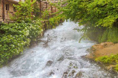 Ruhsal sis, Travnik 'teki büyüleyici Plava Voda pınarını örterek doğanın huzur veren güzelliğini yakalar..