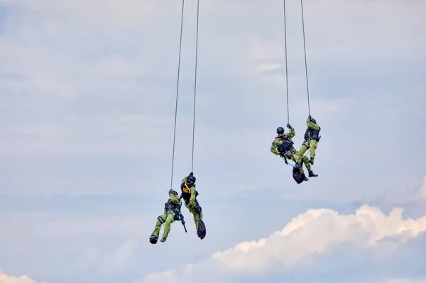 Varazdin Croatia July 2018 Four Special Police Officers Swiftly Descending — Stock Photo, Image