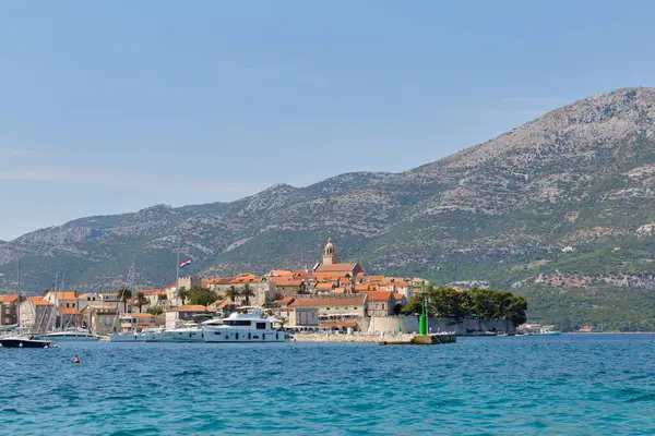 Korcula Kroatien Juni 2019 Panoramautsikt Över Halvön Med Gamla Stan — Stockfoto