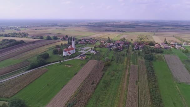 Letecký Pohled Malou Vesnici Pole Podzim — Stock video