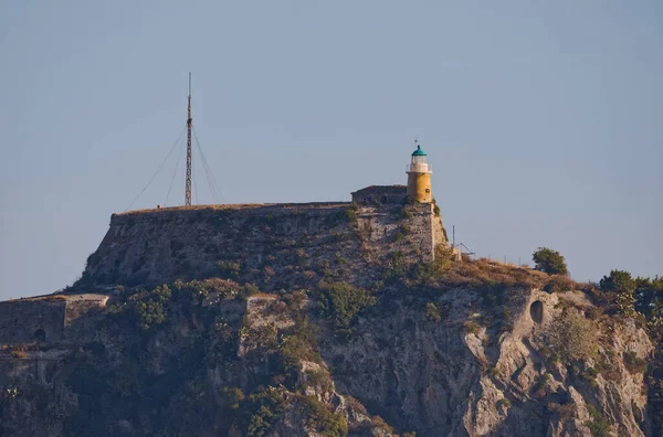 Παλιό Βενετσιάνικο Φρούριο Χτισμένο Τεχνητό Νησάκι Γύρω Τείχη Κέρκυρα Ελλάδα — Φωτογραφία Αρχείου