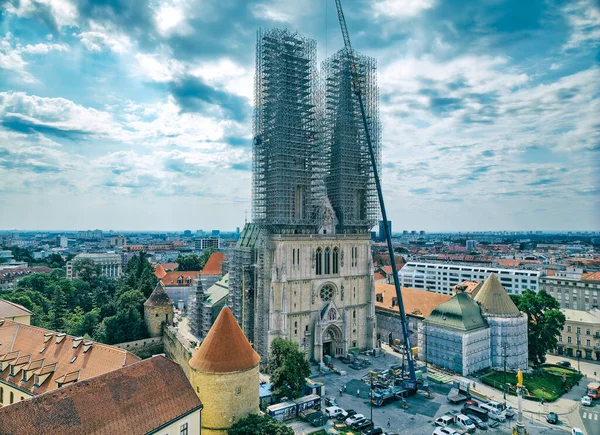 Zagreb Croatia Juli 2023 Uitgebreide Restauratie Van Een Historische Kathedraal — Stockfoto