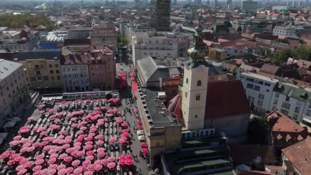 Zagreb Chorvatsko Listopadu 2023 Výhledem Živý Trh Dolac Kostel Marie — Stock video