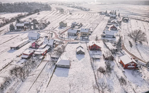 Overhead View Small Croatian Village Krizevci Blanketed Snow Highlighting Serene — Stock Photo, Image