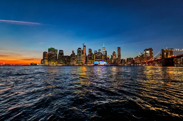 New York Usa October 2018 Tip Manhattan Downtown Sunset Brooklyn — Stock Photo, Image