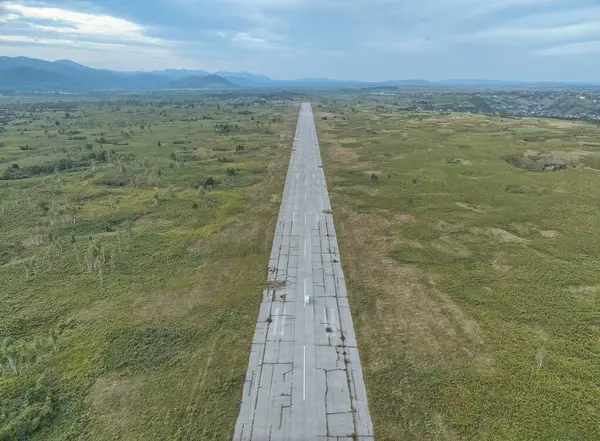 Vue Aérienne Drones Surélevés Sur Piste Abandonnée Des Bases Aériennes — Photo