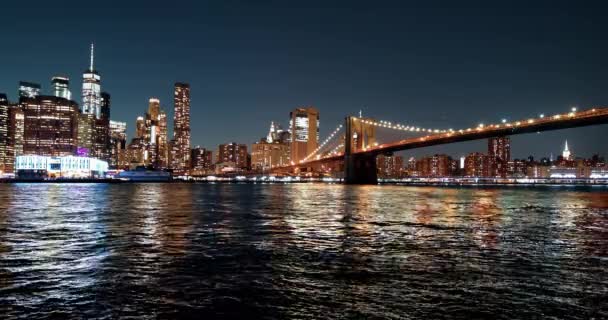 Нью Йорк Сша Сентября 2020 Года Сверкающий Горизонт Манхэттена Бруклинский — стоковое видео