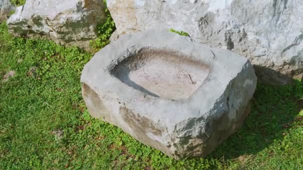 Kamienny Garnek Którego Zwierzęta Piją Się Rzymskich Studniach Wodnych Rajcice — Wideo stockowe