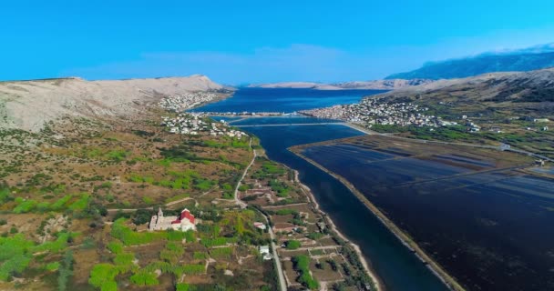 Panorama Aéreo Del Saltern Histórico Isla Pag Croacia Vista Ciudad — Vídeos de Stock