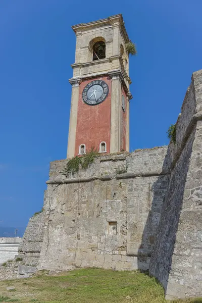 Corfu Grécia Outubro 2022 Histórica Torre Relógio Fortaleza Velha Corfu — Fotografia de Stock