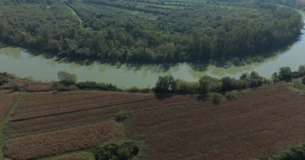 Tiro Aéreo Terras Agrícolas Que Fazem Fronteira Com Rio Sava — Vídeo de Stock