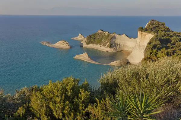 Panoramic View Cape Drastis Coast Rocks Corfu Bathed Soft Light — Stock Photo, Image