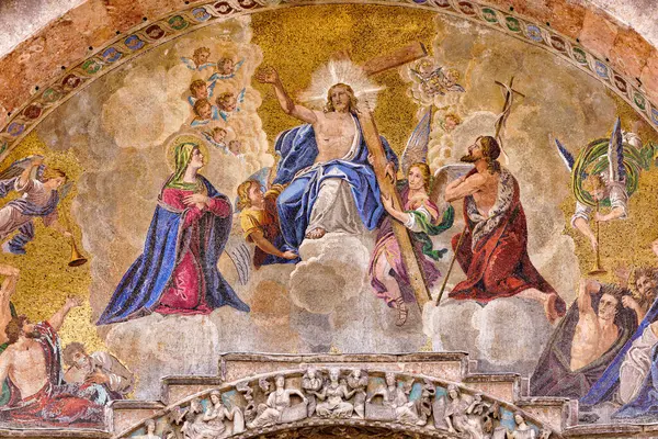 Wencja Włochy Kwiecień 2023 Intrygujące Elementy Dekoracyjne Fasadzie Bazyliki Marka — Zdjęcie stockowe