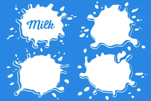 Встановіть Бризки Молока Розщеплення Плоский Стиль Білі Корови Молоко Використання — стоковий вектор