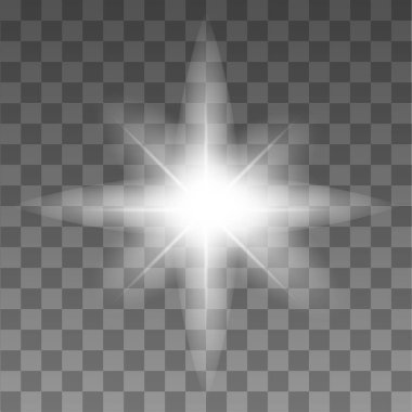 Parıltı. Şeffaf bir arkaplanda gerçekçi bir flaş. Parılda. Yıldız.