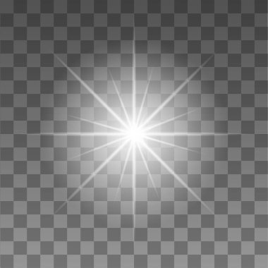 Parıltı. Şeffaf bir arkaplanda gerçekçi bir flaş. Parılda. Yıldız.