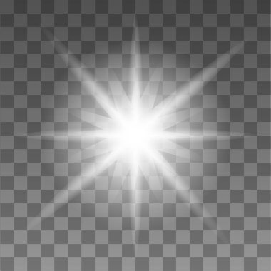 Parıltı. Şeffaf bir arkaplanda gerçekçi bir flaş. Parılda. Yıldız.