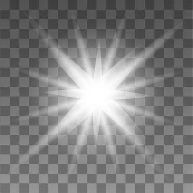 Parıltı. Şeffaf bir arkaplanda gerçekçi bir flaş. Parılda. Yıldız.