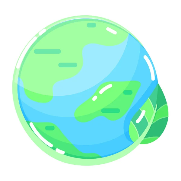 Ikonen Planeten Jorden Ren Planet Gröna Blad Ekologi Modernt Ljus — Stock vektor