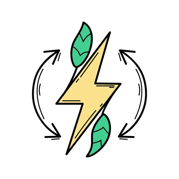 Eco Ecological Icon Lightning Sign Leaflet Line Icon Green Energy — Stock Vector