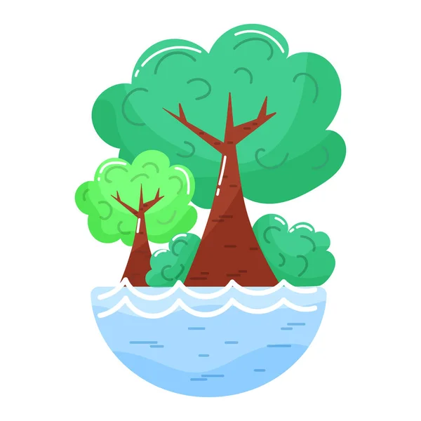 Öko Ökologisches Symbol Baum Wasser Flacher Stil Grüne Energie Sauberer — Stockvektor