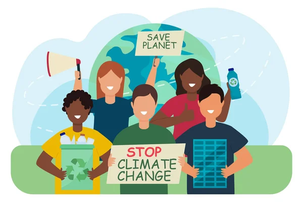 Aktivisté Bojují Změnou Klimatu Rally Ekologická Krize Globální Katastrofa — Stockový vektor