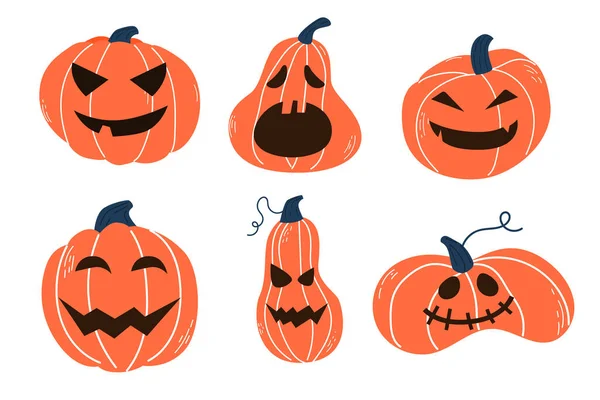 Conjunto Abóboras Assustadoras Para Halloween Muzzles Assustadores Assustadores Abóboras Laranja —  Vetores de Stock