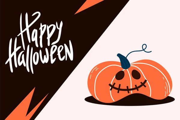 Frohes Halloween Plakat Mit Kürbis Und Gruseliger Schnauze Vektorillustration — Stockvektor