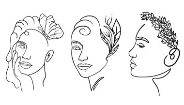 Bir satır. Modern tarzda bir kız. El çizimi. İç mekan. Tasarımın için. Vektör illüstrasyonu