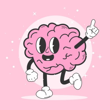 Komik çizgi film karakteri beyni. Retro karikatür. Poster ya da etiket olarak kullanılabilir. Eski tarz. Duygular.