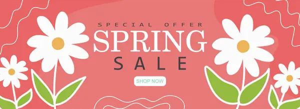 Весняний Розпродаж Банер Прикрашений Квітами Векторні Ілюстрації Намальовані Вручну — стоковий вектор
