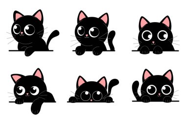Pencereden dışarı bakan bir grup siyah kedi.