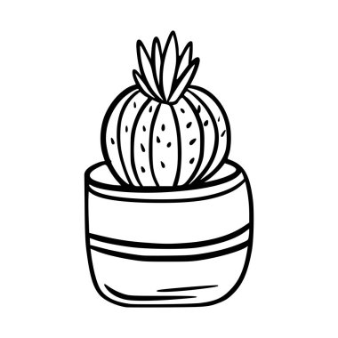 Saksıda ev bitkisi. Simge. Doodle tarzı. İç santral. Çiçek.