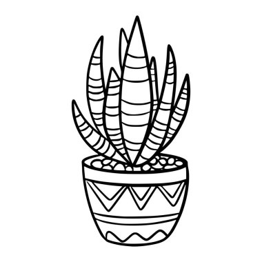 Saksıda ev bitkisi. Simge. Doodle tarzı. İç santral. Çiçek.