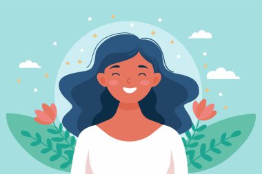 Sağlıklı düşünme ve kendine dikkat etme. Kadın mutlu.