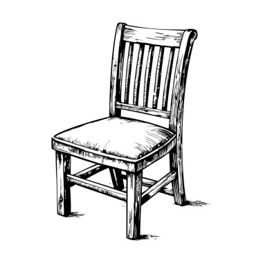 Sırtı kıvrımlı, beyaz arka planda tahta bir sandalye.