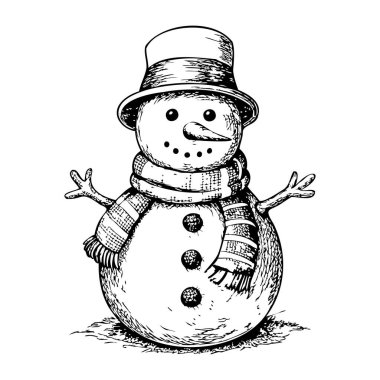 Şapkası ve eşarbı olan bir kardan adam. Şapka siyah ve beyaz.