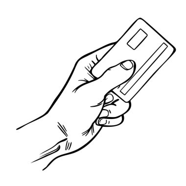 Kredi kartını tutan bir el. Kart siyah beyaz. El, kartı neredeyse düz bir şekilde tutuyor.