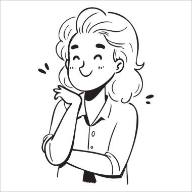 Yüzünde gülümseme olan bir kadın. O beyaz bir gömlek ve siyah bir kravat giyiyor.