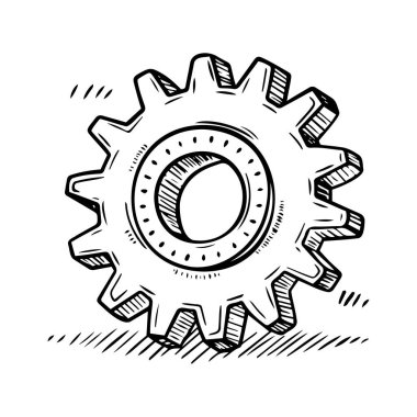 Siyah arka planı olan bir vites çizimi. Teçhizat çok detaylı ve gerçekçi bir şekilde çizilmiş, dişlerin dişleri açıkça görülüyor. Sahne, detaylara dikkat ve hassasiyet gerektirir.