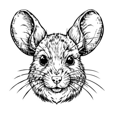 Ayrıntılı mürekkep çizimi ile fare yüzünün ön görüntüsünü kapat