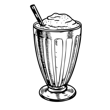 Kamışlı, uzun bir bardakta klasik bir milkshake. İçkinin kremsi bir dokusu var ve üzeri krem şanti ile kaplı. Retro-temalı yemek kavramları için ideal.