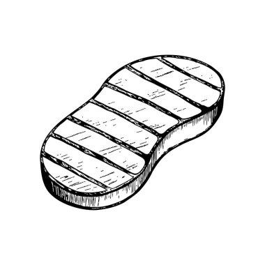 Görünür ızgara izleri olan çiğ bir et parçası. Et biftek şeklinde, dokusunu ve mermerini sergiliyor. Mutfak temaları için ideal.