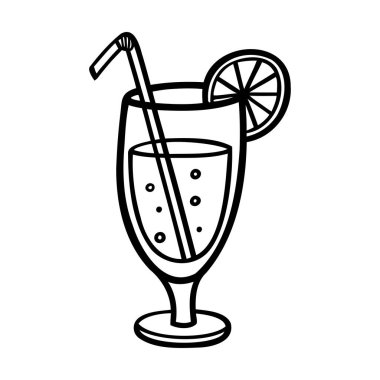 Bir kokteyl bardağının kenarına pipet ve limon dilimi çizilmiş..