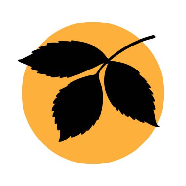 Parlak turuncu yuvarlak arka planda basit bir yaprak silueti. Tasarım minimal ve modern, çeşitli uygulamalar için uygun..