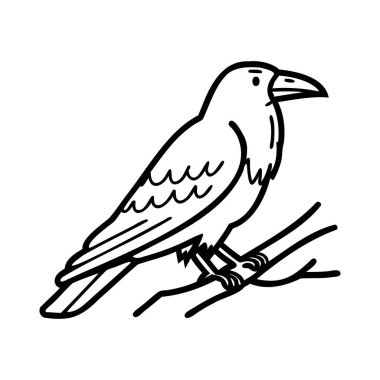 Bir dalın üzerine tünemiş siyah bir kuzgun. Kuşun keskin bir gagası ve belirgin özelliklerini gösteren ayrıntılı tüyleri vardır. Çeşitli kültürlerde yaygın bir semboldür..